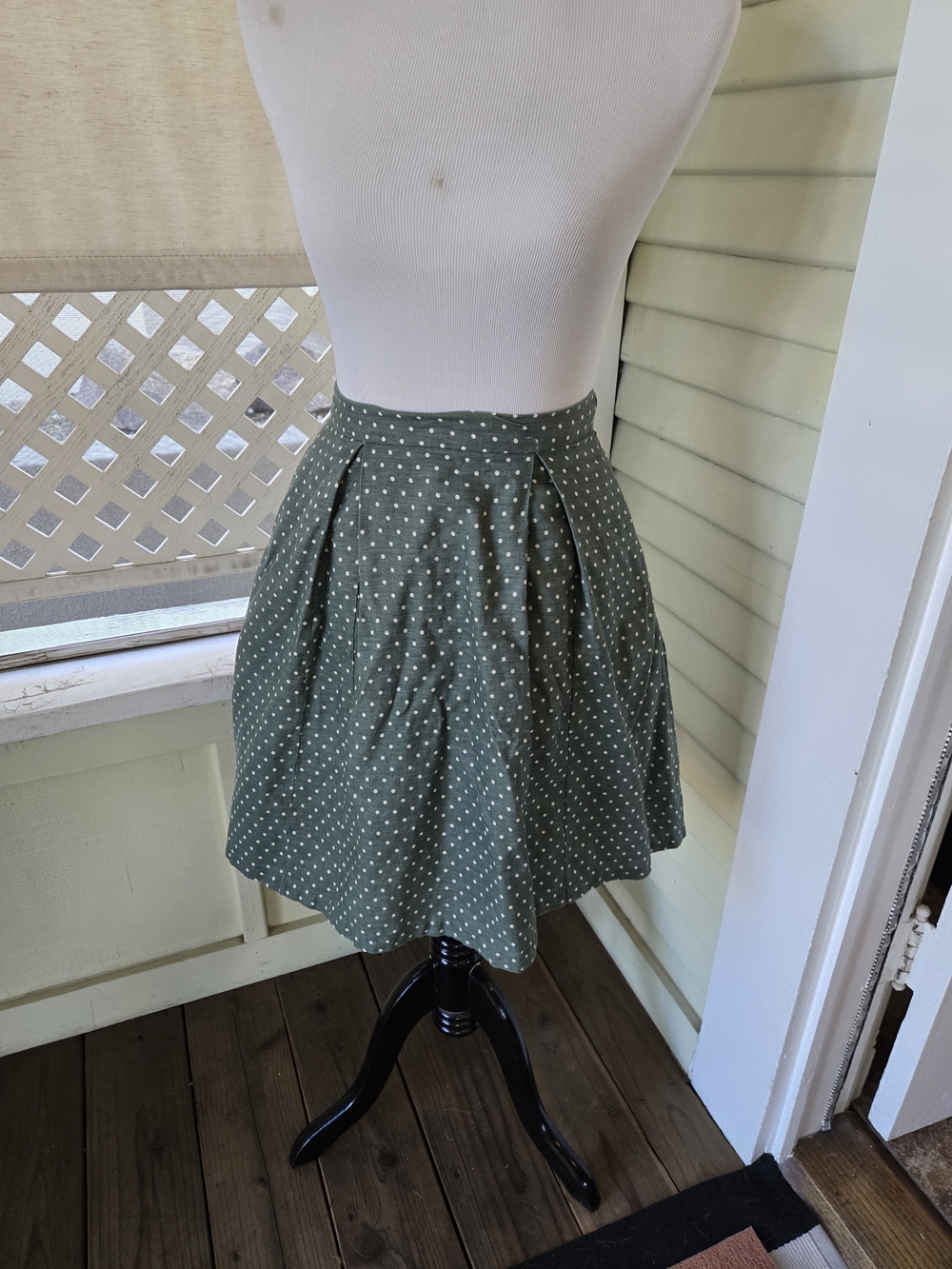 Vintage Polka Dot Pleated A-Line Skirt - Green - Picture 2 of 5